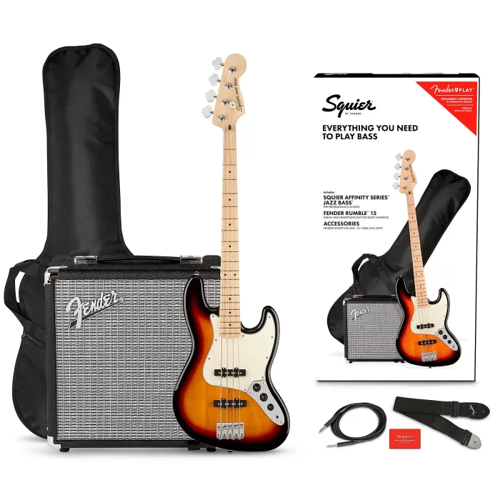 Paquete de Bajo Eléctrico Squier Affinity Jazz Bass Con Amplificador Fender Rumble 15W