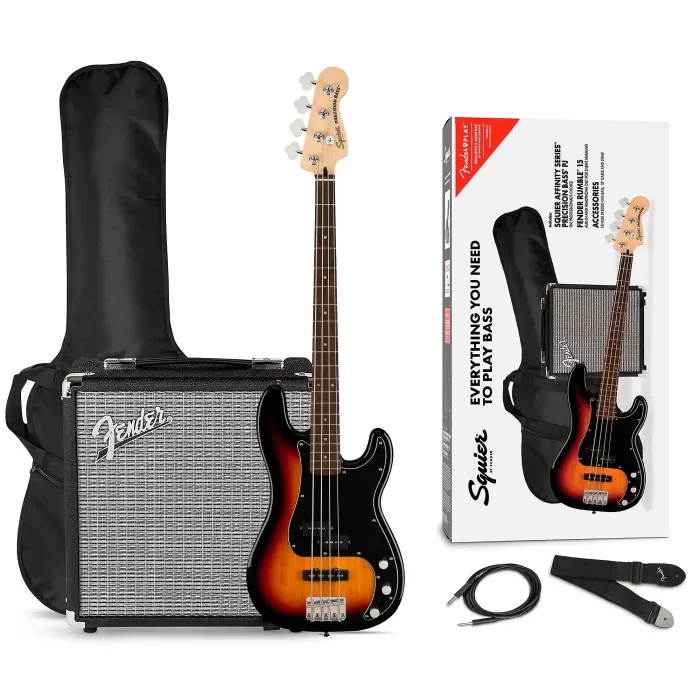 Paquete De Bajo Eléctrico Squier Affinity PJ Bass Con Amplificador y Accesorios