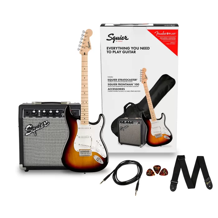 Paquete De Guitarra Eléctrica Squier Stratocaster Con Amplificador y Accesorios